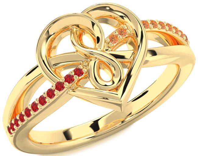 Ruby & Citrine Gold Heart Infinity Promise Ring