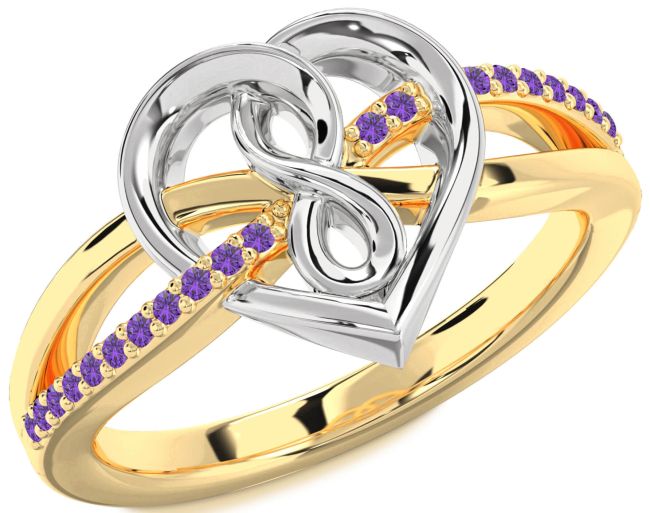 Amethyst Gold Silver Heart Infinity Ring