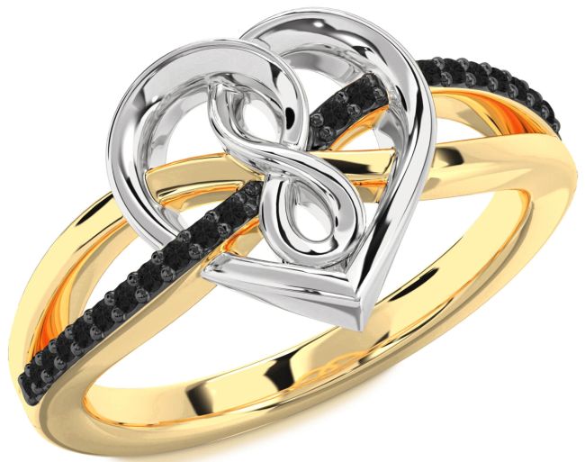 Black Diamond Gold Silver Heart Infinity Ring
