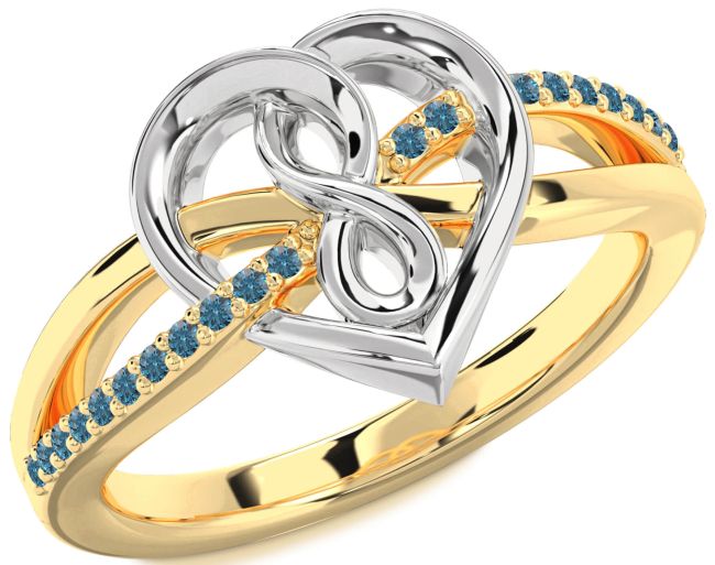 Blue Diamond Gold Silver Heart Infinity Ring