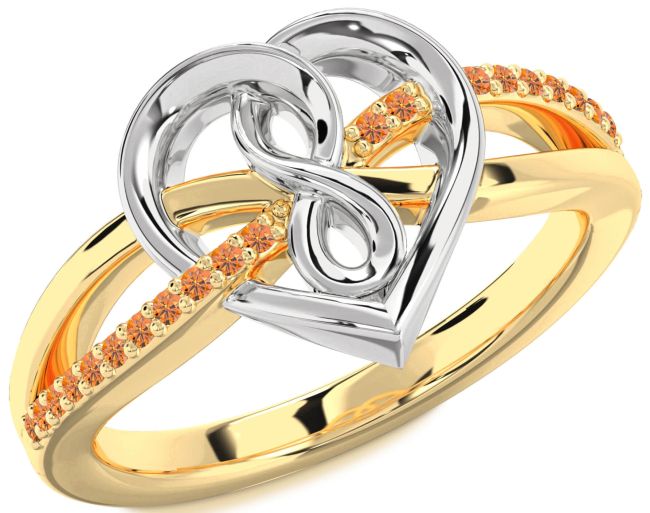 Citrine Gold Silver Heart Infinity Ring
