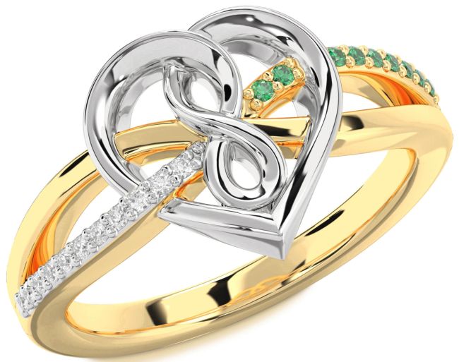 Emerald & Diamond Gold Silver Heart Infinity Promise Ring