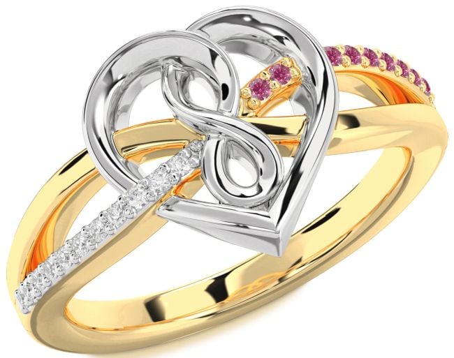 Diamond & Pink Tourmaline Platinum & Yellow Gold Heart Infinity Promise Ring