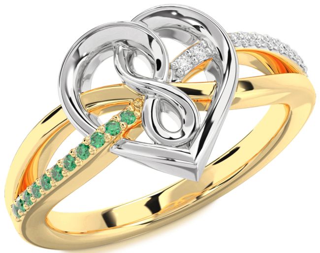 Diamond & Emerald Gold Silver Heart Infinity Promise Ring
