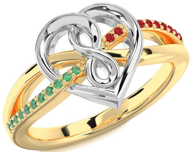Emerald & Ruby Gold Silver Heart Infinity Promise Ring