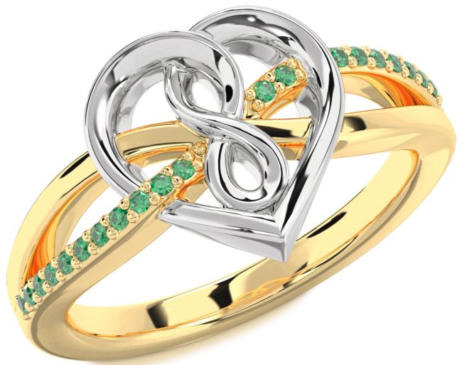 Emerald Gold Silver Heart Infinity Ring