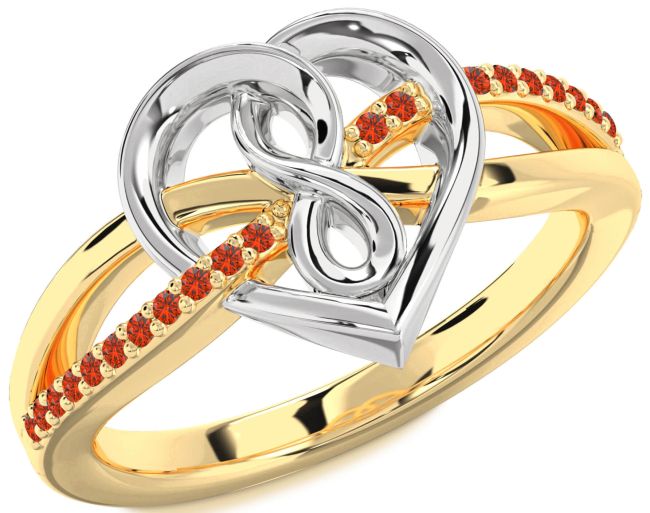 Fire Opal Gold Silver Heart Infinity Ring