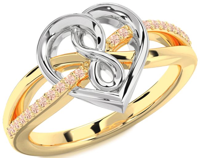 Morganite Gold Silver Heart Infinity Ring