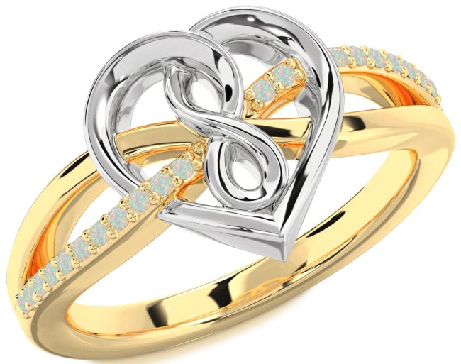 Opal Gold Silver Heart Infinity Ring