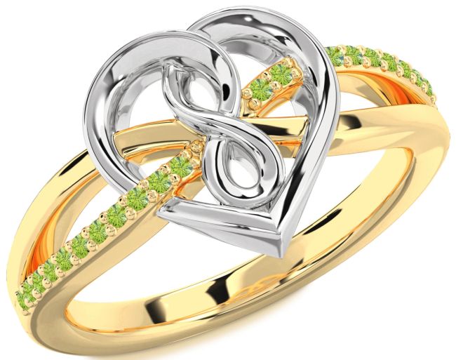 Peridot Gold Silver Heart Infinity Ring