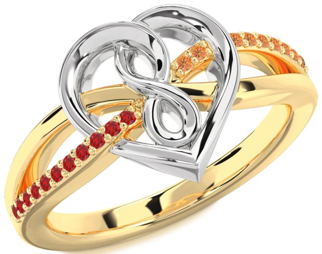 Ruby & Citrine Gold Silver Heart Infinity Promise Ring