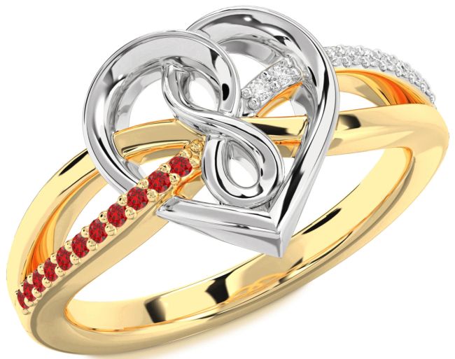 Diamond & Ruby Gold Silver Heart Infinity Promise Ring