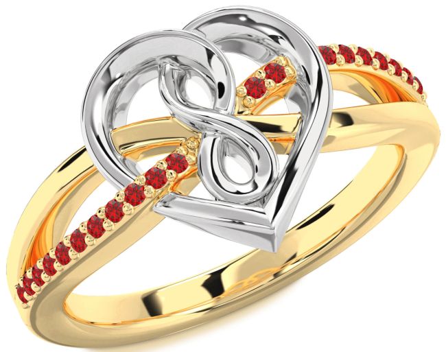 Ruby Gold Silver Heart Infinity Ring