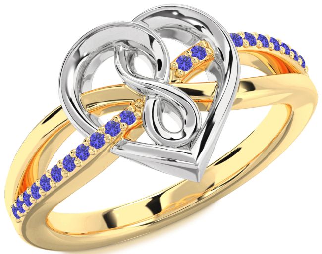 Tanzanite Gold Silver Heart Infinity Ring