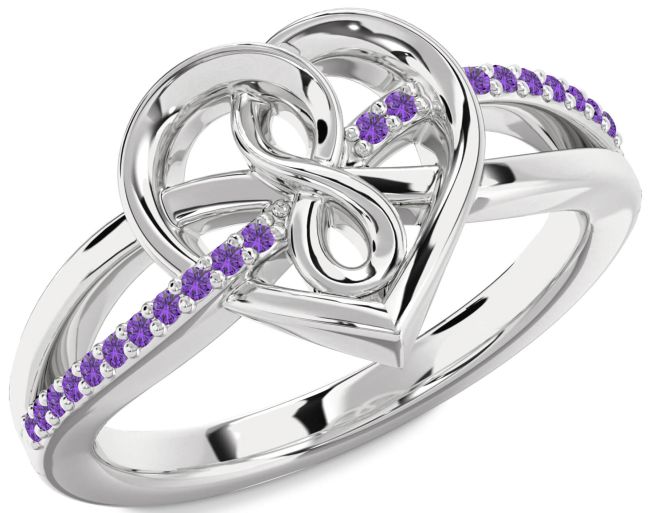Amethyst Silver Heart Infinity Ring
