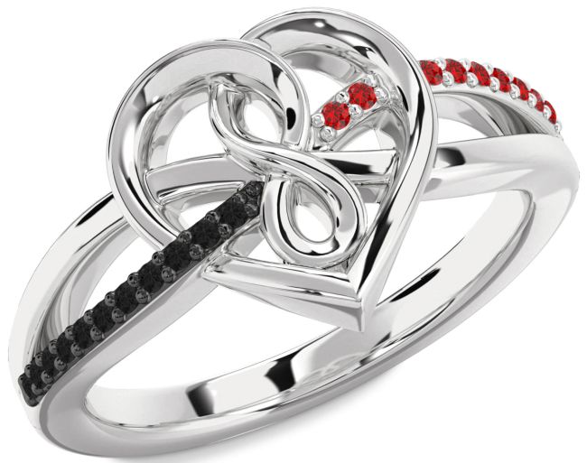 Black Diamond & Ruby Silver Heart Infinity Promise Ring