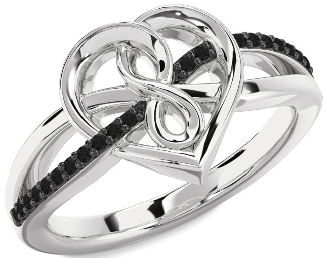 Black Diamond Silver Heart Infinity Ring