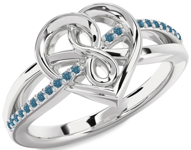 Blue Diamond Silver Heart Infinity Ring