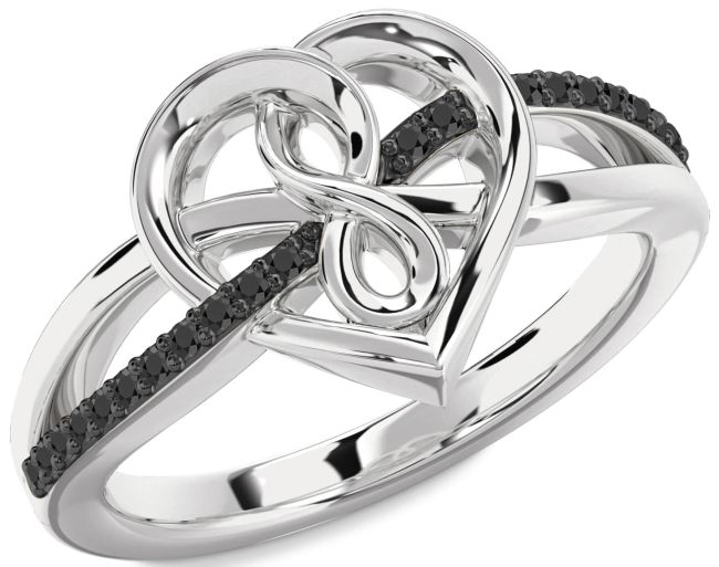 Black Onyx Silver Heart Infinity Ring