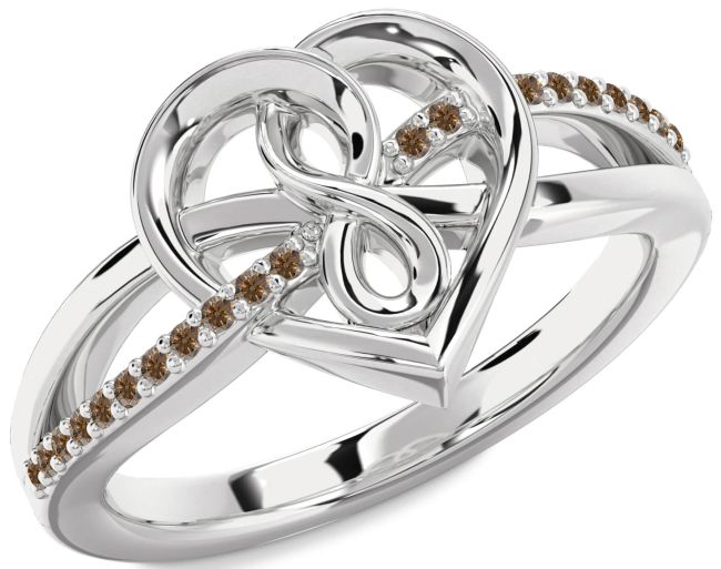 Chocolate Brown Diamond Silver Heart Infinity Ring