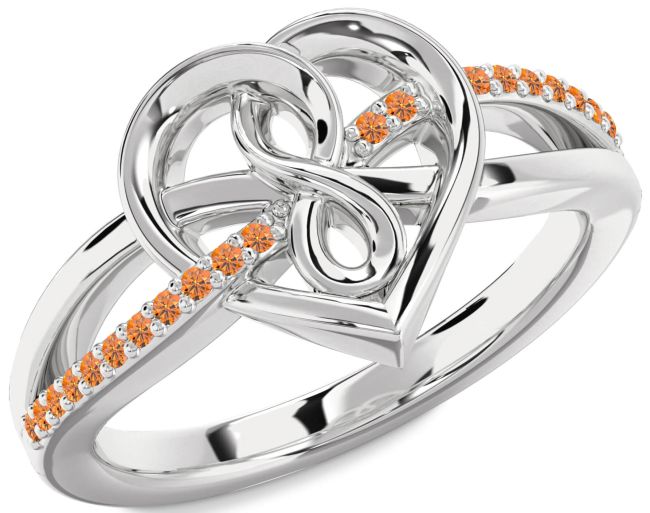Citrine Silver Heart Infinity Ring