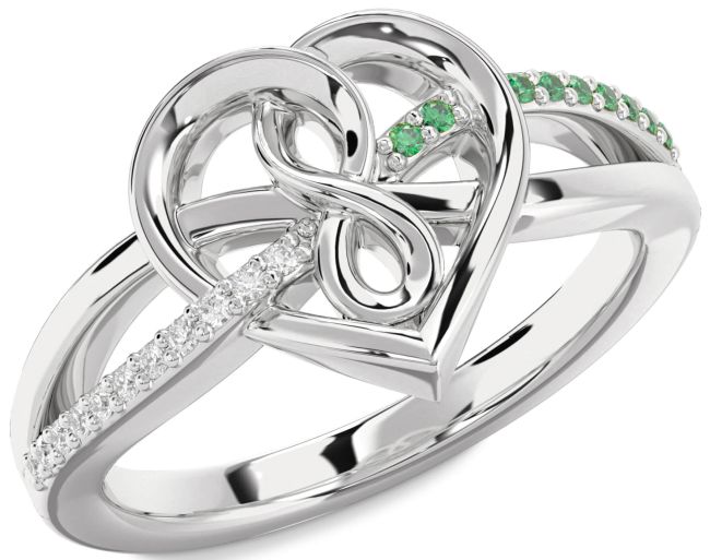 Emerald & Diamond Silver Heart Infinity Promise Ring