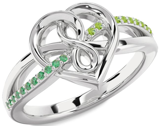 Emerald & Peridot Silver Heart Infinity Promise Ring