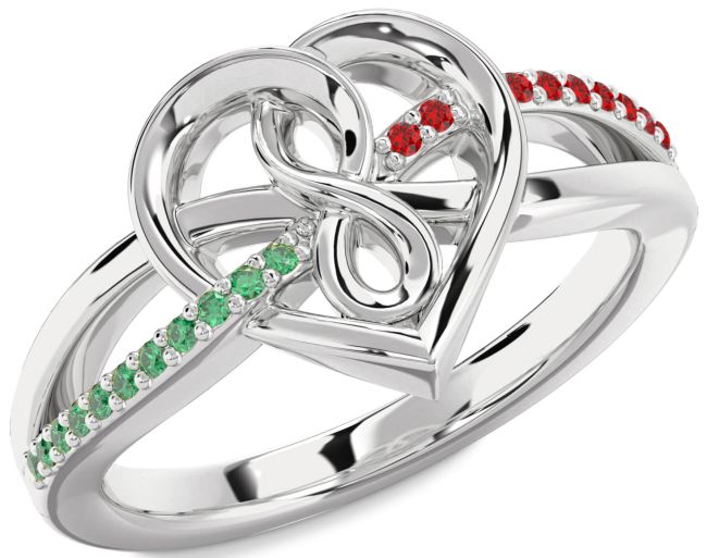 Emerald & Ruby Silver Heart Infinity Promise Ring