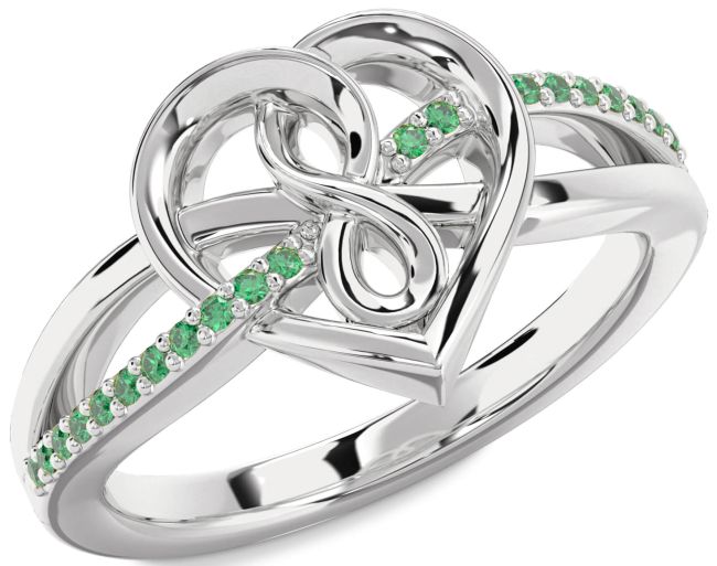 Emerald Platinum Heart Infinity Ring