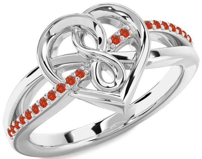 Fire Opal Platinum Heart Infinity Ring