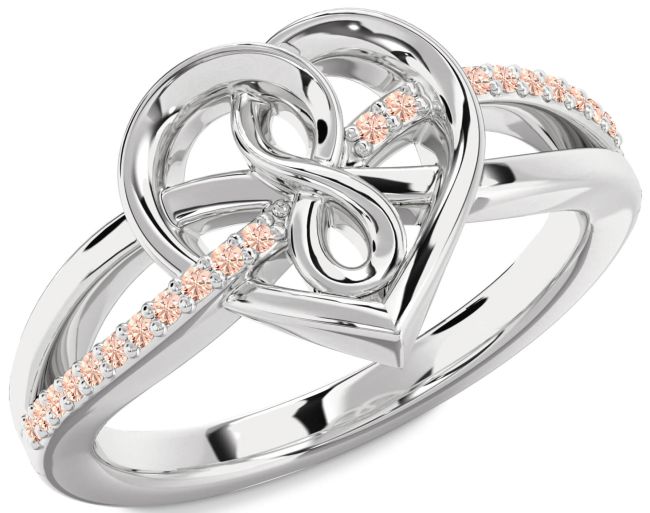 Morganite Silver Heart Infinity Ring