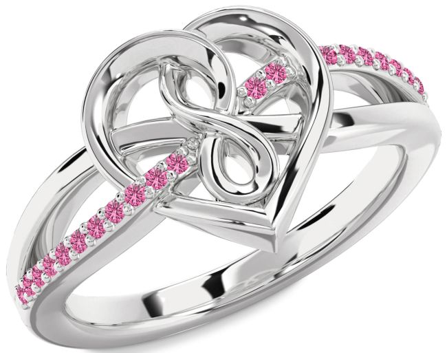 Pink Sapphire Silver Heart Infinity Ring