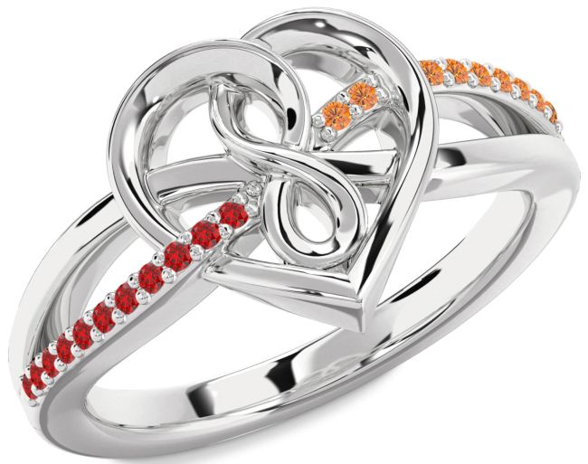 Ruby & Citrine Silver Heart Infinity Promise Ring