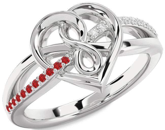 Diamond & Ruby Silver Heart Infinity Promise Ring