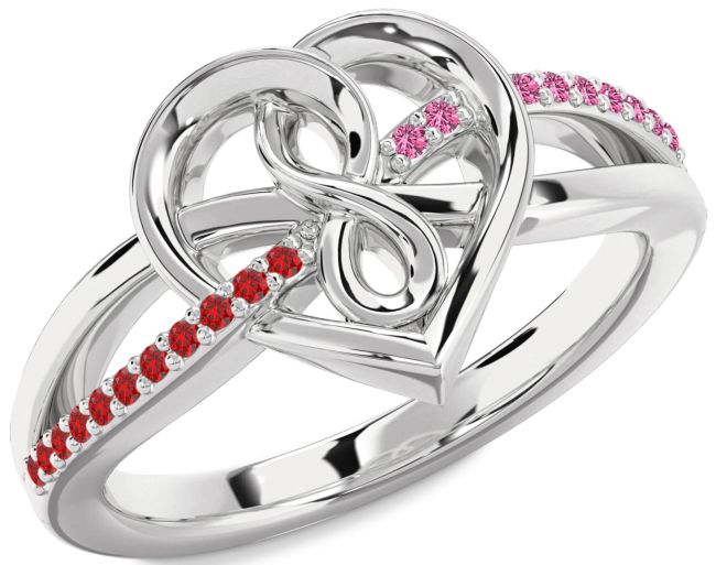 Ruby & Pink Sapphire Silver Heart Infinity Promise Ring