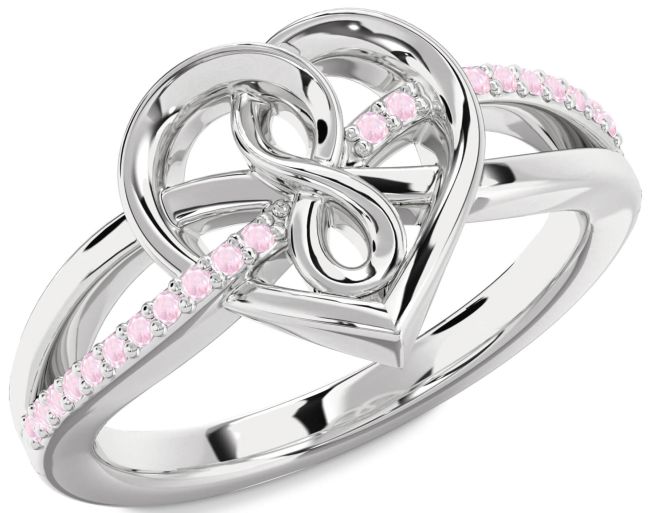 Rose Quartz Silver Heart Infinity Ring