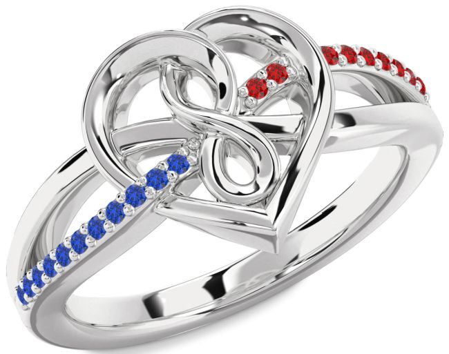 Blue Sapphire & Ruby Silver Heart Infinity Promise Ring