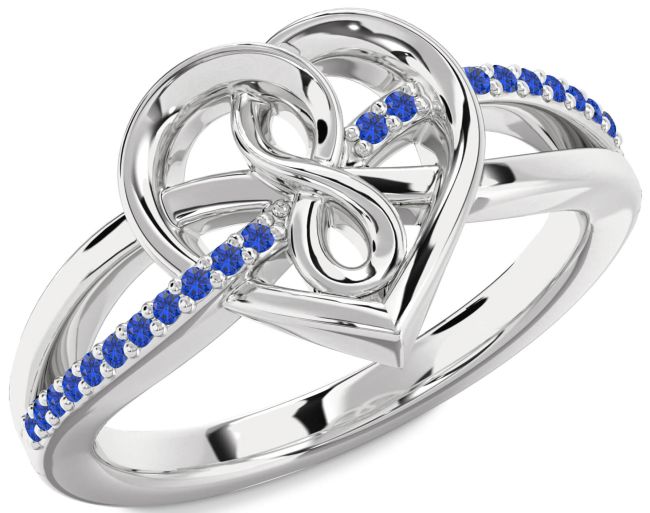 Blue Sapphire Silver Heart Infinity Ring