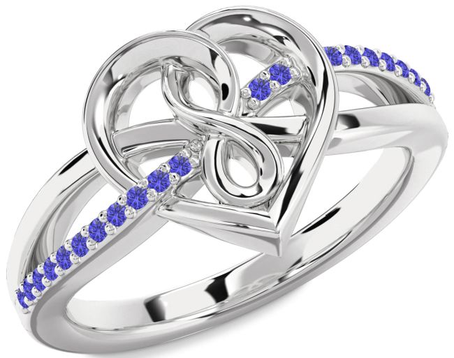 Tanzanite Silver Heart Infinity Ring