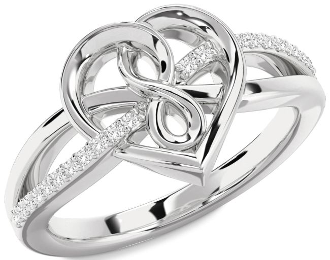 White Sapphire Silver Heart Infinity Ring