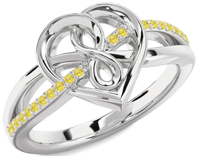 Yellow Diamond Silver Heart Infinity Ring