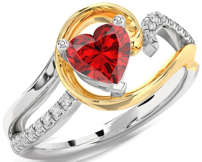 Diamond Ruby Gold Silver Heart Solitaire Engagement Ring