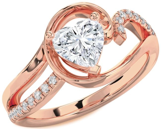 Diamond Rose Gold Silver Heart Solitaire Engagement Ring