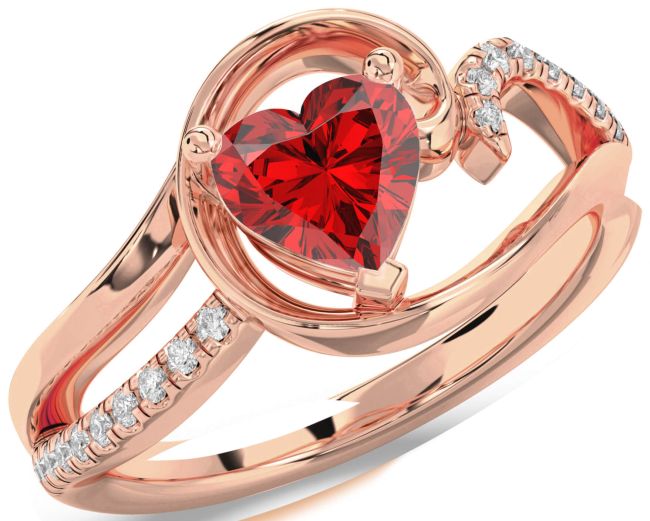 Diamond Ruby Rose Gold Heart Solitaire Engagement Ring