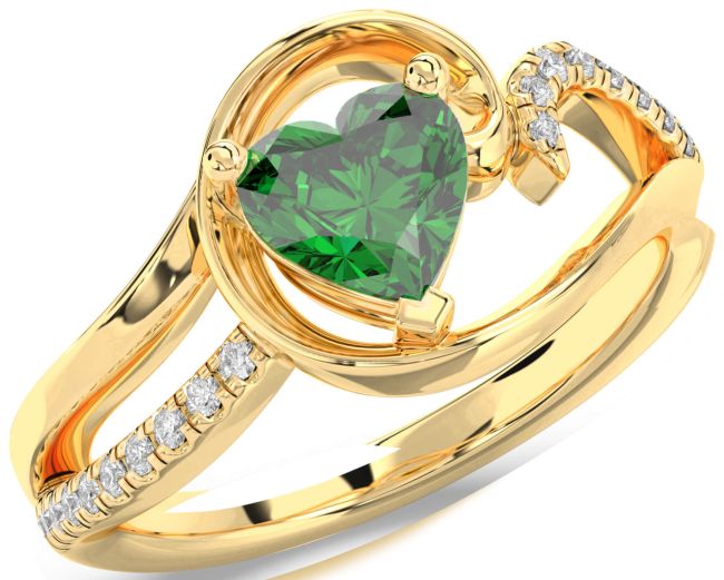 Diamond Emerald Gold Heart Solitaire Engagement Ring