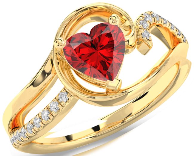 Diamond Ruby Gold Heart Solitaire Engagement Ring