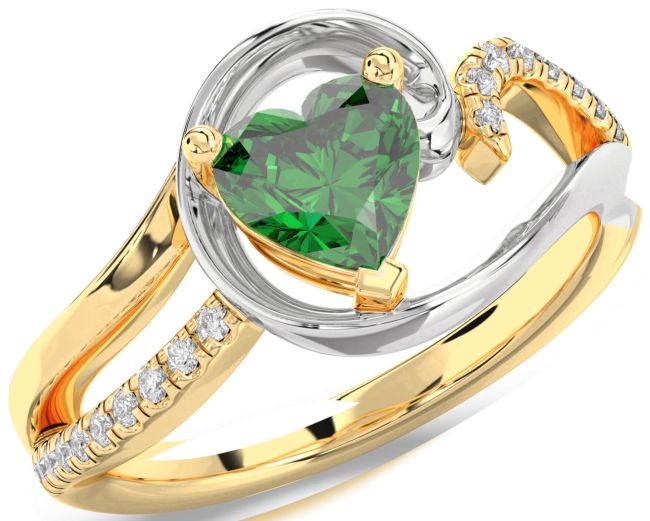 Diamond Emerald Gold Silver Heart Solitaire Engagement Ring