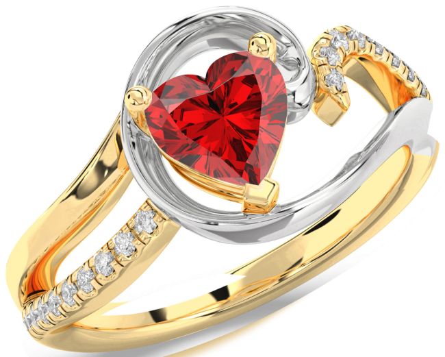 Diamond Ruby Gold Silver Heart Solitaire Engagement Ring