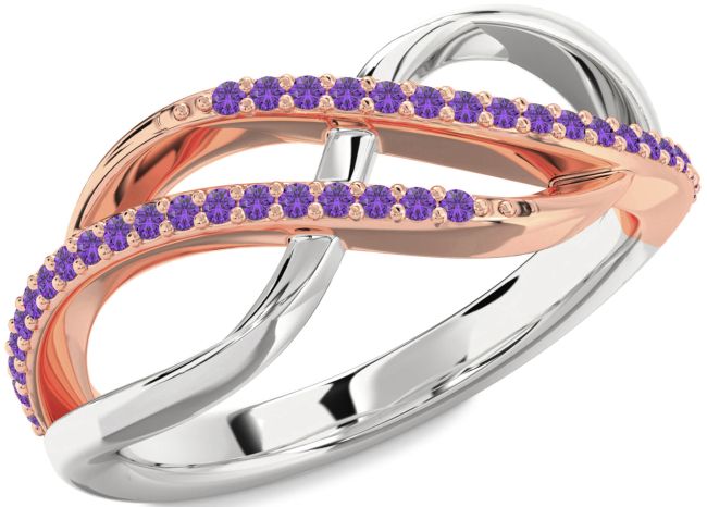 Amethyst Rose Gold Silver Infinity Round Ring