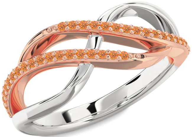 Citrine Rose Gold Silver Infinity Round Ring